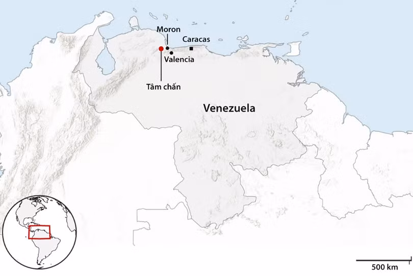 Vị trí tâm chấn động đất ở Venezuela ngày 24/6. Đồ họa: Guardian