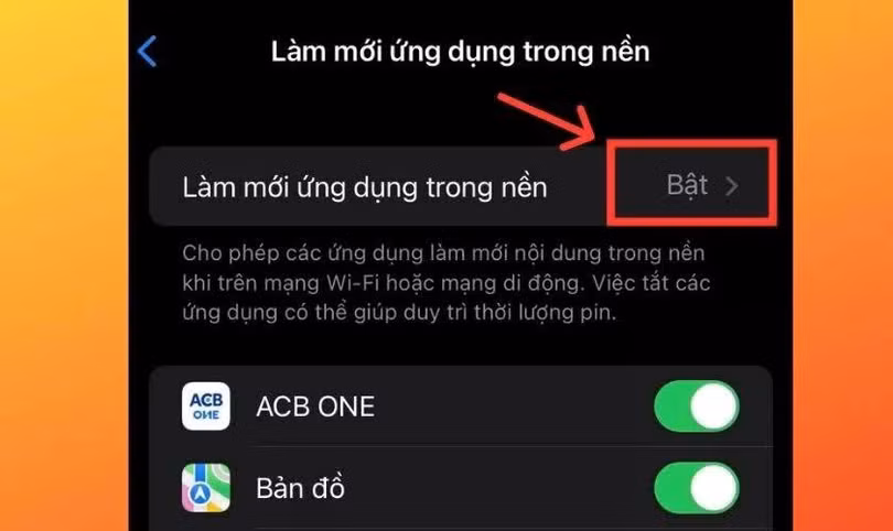 Tìm Facebook và chuyển sang trạng thái “Tắt”.