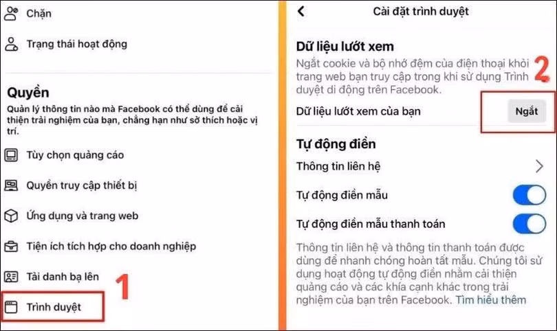 Kéo xuống tìm mục “Trình duyệt” trong phần “Quyền”.