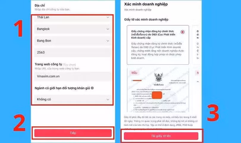 Điền đầy đủ thông tin theo yêu cầu của TikTok.