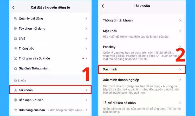 Tiếp tục truy cập Tài khoản, tìm và chọn Xác minh.