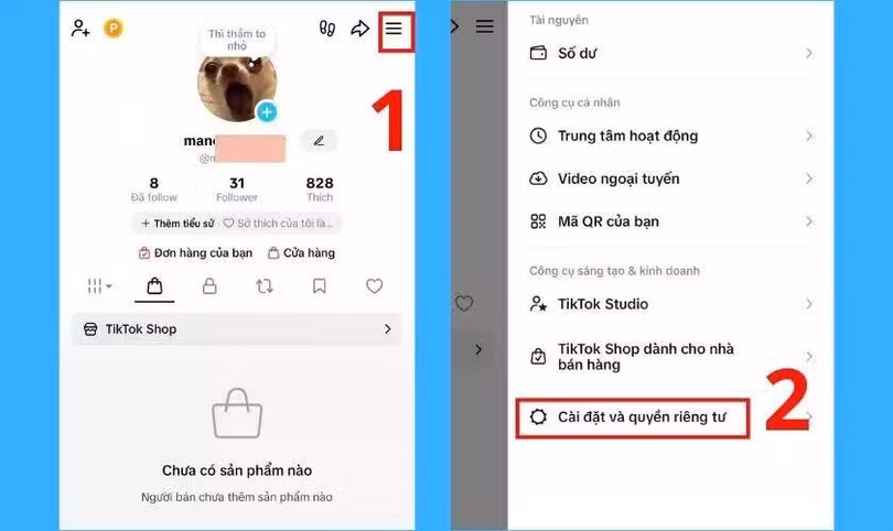 Tại trang cá nhân, nhấn biểu tượng Menu (☰).