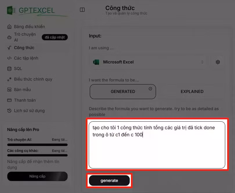 Nhập yêu cầu của bạn bằng tiếng Việt hoặc tiếng Anh.