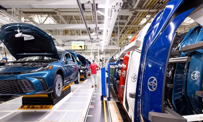 Dây chuyền sản xuất tại nhà máy Toyota ở Kentucky, Mỹ. Ảnh: Joseph Rey Au