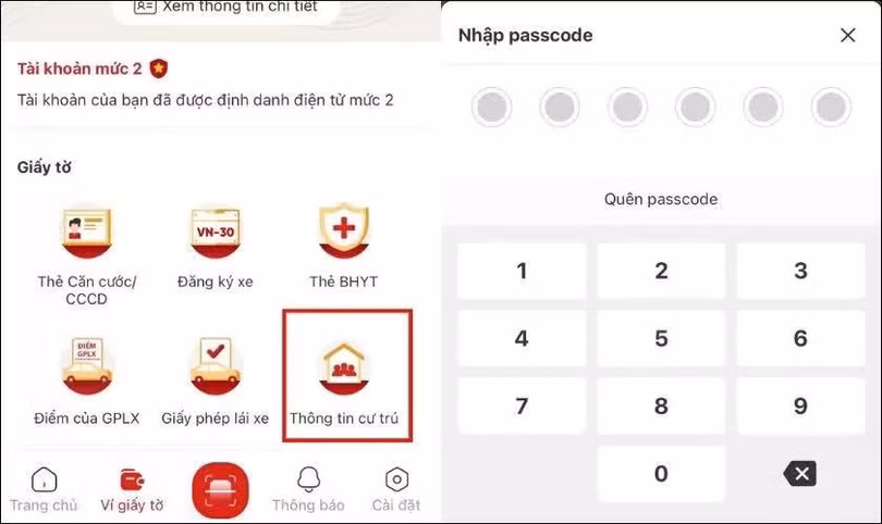 Sau đó, chọn “Thông tin cư trú”.