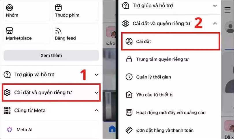 Tiếp theo, chọn Cài đặt &amp; quyền riêng tư rồi nhấn Cài đặt.