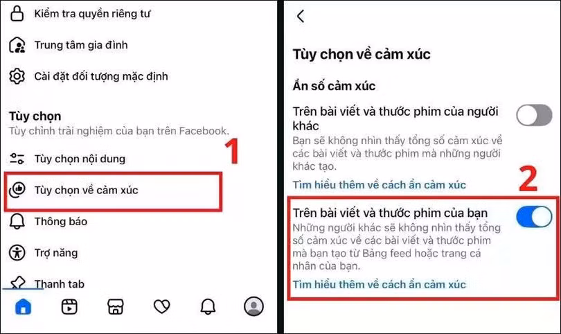 Tại mục Ẩn số cảm xúc, bật Trên bài viết và thước phim của bạn.