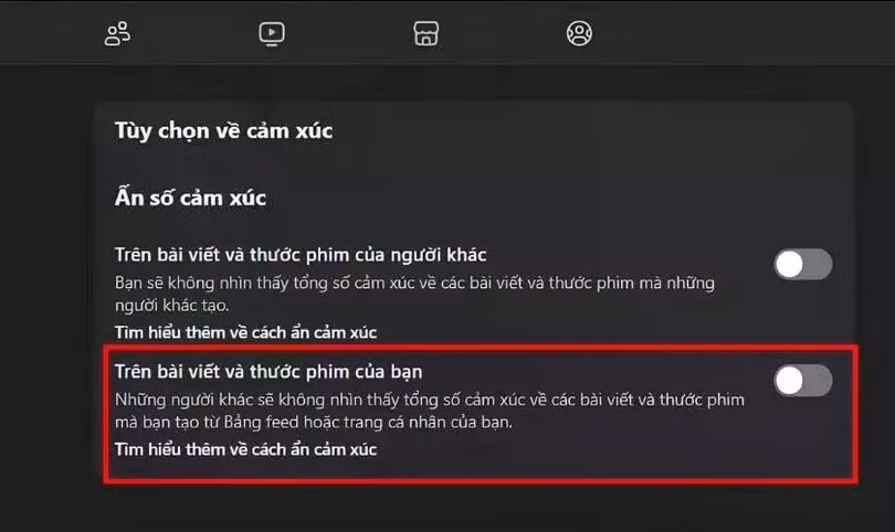 Trong mục Ẩn số cảm xúc, bật Trên bài viết và thước phim của bạn.