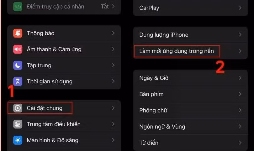 Mở Cài đặt → chọn Cài đặt chung → nhấn vào Làm mới ứng dụng trong nền.