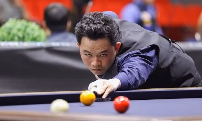 Bao Phương Vinh tại giải carom 3 băng thế giới tại Ankara, Thổ Nhĩ Kỳ tối 10/9/2023. Ảnh:UMB