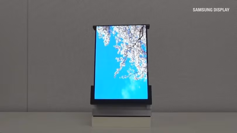 Nguyên mẫu tấm nền OLED dẻo, có thể cuộn lại của Samsung Display được trưng bày tại SID 2023. Ảnh: Samsung Display.