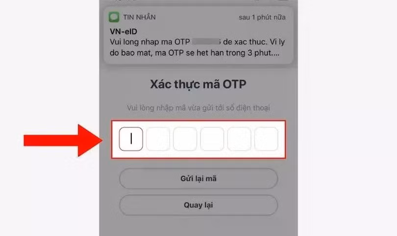 Xác minh bằng mã OTP.