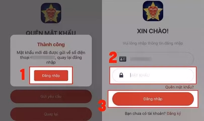 Đăng nhập bằng mật khẩu mới.