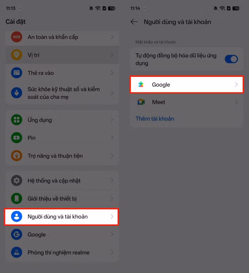 Truy cập Cài đặt trên điện thoại realme.
