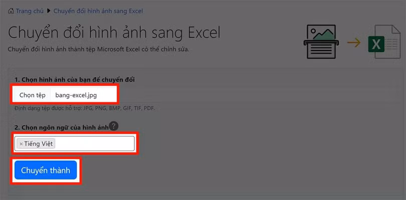 Tải file ảnh cần chuyển lên.