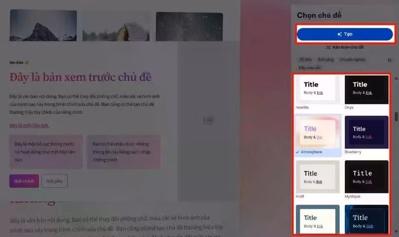 Chọn giao diện trình bày.