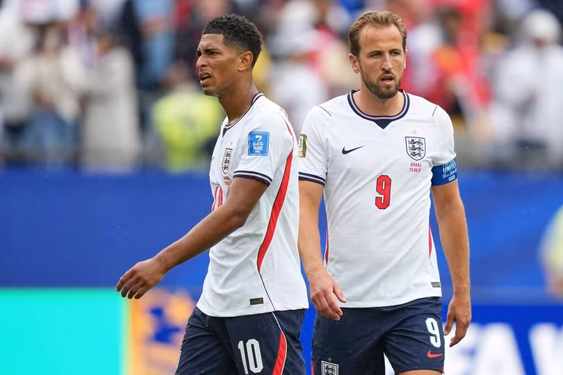 Harry Kane (9) và Jude Bellingham (10) trong trận Anh hòa Ghana 0-0 ở lượt hai bảng L World Cup 2026 trên sân Boston ở Mỹ ngày 23/6/2026. Ảnh: AP