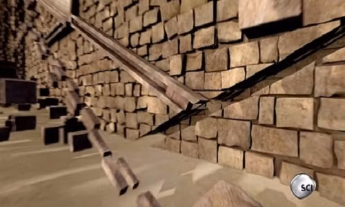 Ba khối đá granite rơi xuống một lối đi để chặn đường vào phòng nhà vua bên trong kim tự tháp. Ảnh: Science Channel. nhung bi mat ve ai cap co dai duoc he lo nam 2016