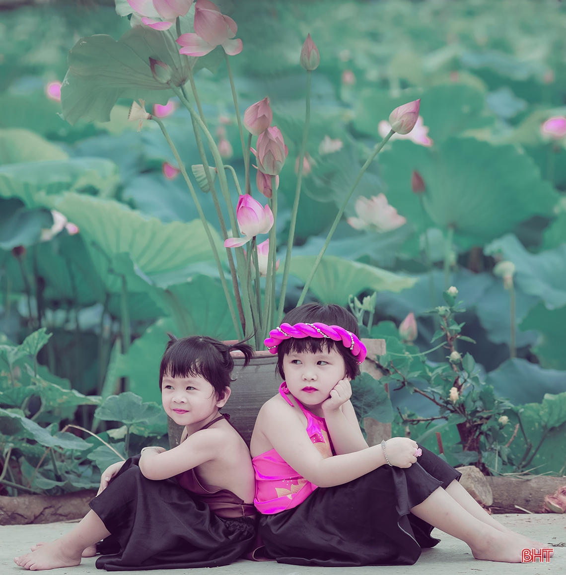 Những khoảnh khắc đáng yêu của em bé Hà Tĩnh bên hoa sen