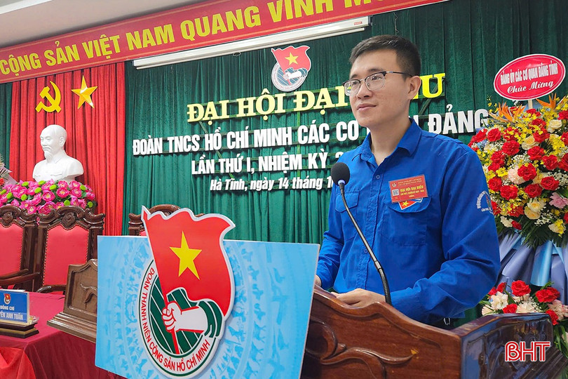 Phó Bí thư Chi đoàn Báo Hà Tĩnh Trần Đình Nhất tham luận tại đại hội. bqbht_br_z7114389159701-2a37c5fd18748fbd5ef3b3e51afce16a.jpg