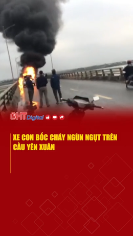 Xe con bốc cháy ngùn ngụt trên cầu Yên Xuân