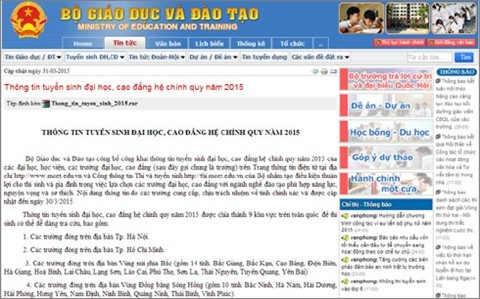 Bộ GD-ĐT công khai thông tin tuyển sinh ĐH-CĐ năm 2015 trên mạng ảnh 1 Bộ GD-ĐT công khai thông tin tuyển sinh ĐH-CĐ năm 2015 trên mạng ảnh 1