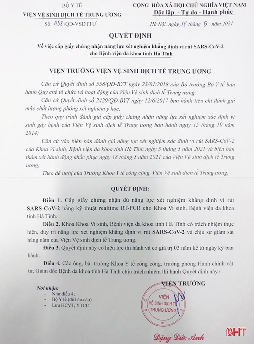 BVĐK Hà Tĩnh đủ năng lực xét nghiệm khẳng định vi rút SARS-CoV-2