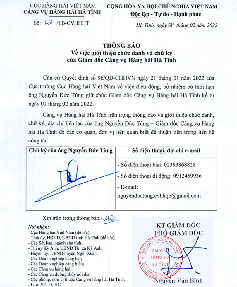 Cảng vụ Hàng hải Hà Tĩnh có giám đốc mới