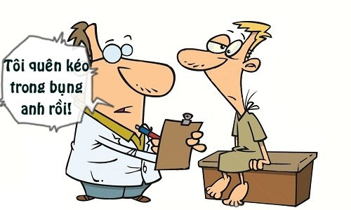 benh nhan den tien vi bi bo quen keo trong bung