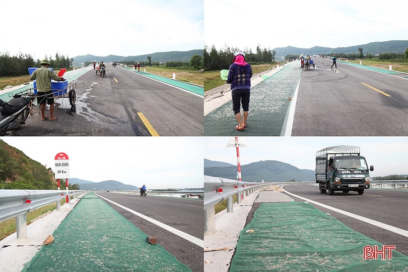 Ẩn hoạ tai nạn giao thông khi phơi hải sản trên tuyến đường ven biển Hà Tĩnh