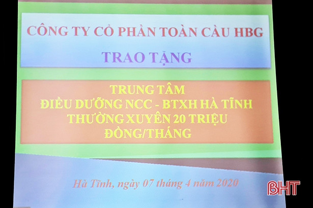 HBG tài trợ Trung tâm Điều dưỡng Người có công và bảo trợ xã hội Hà Tĩnh mỗi tháng 20 triệu đồng