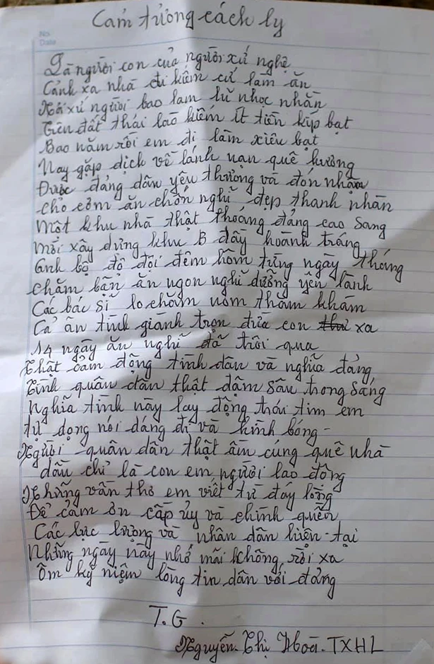 Công dân làm thơ tri ân trước giờ rời khu cách ly cổng B - Cửa khẩu Cầu Treo