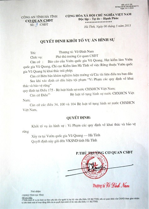 Quyết định khởi tố vụ án