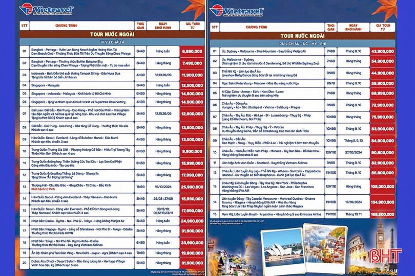 Một số tour quốc tế do Vietravel Nghệ An chào bán khách hàng trong thời gian từ nay đến cuối năm 2024. b3.jpg