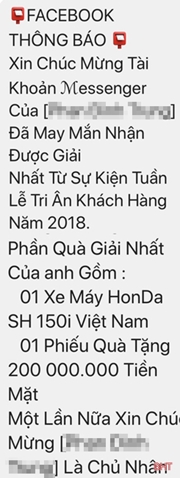 Cẩn trọng với tin nhắn trúng thưởng qua facebook
