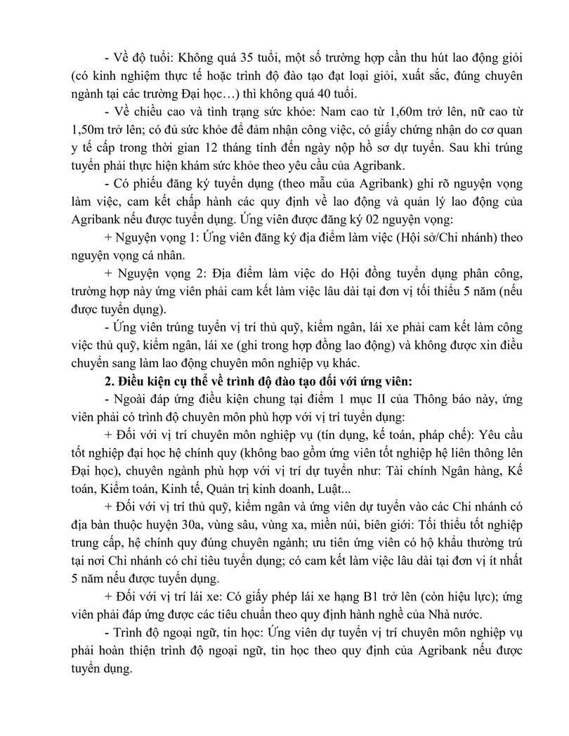 Agribank - Chi nhánh tỉnh Hà Tĩnh tuyển nhân sự