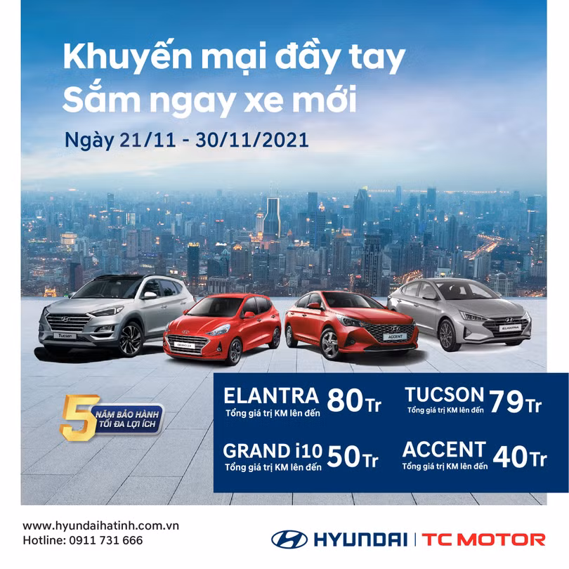 Hyundai Hà Tĩnh: Khuyến mại đầy tay, sắm ngay xe mới