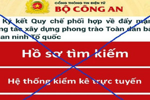 Phát hiện trang mạng mạo danh Cổng Thông tin điện tử Bộ Công an