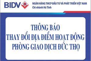 Thay đổi địa điểm hoạt động Ngân hàng TMCP Đức Thọ