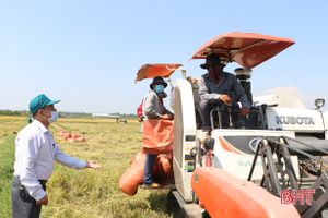 Nhiều địa phương Hà Tĩnh điều tiết máy gặt hợp lý, giúp nông dân đẩy nhanh thu hoạch lúa xuân