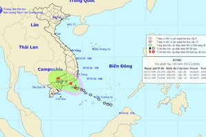 Áp thấp nhiệt đới tiến vào khu vực Nam Trung Bộ và Nam Bộ