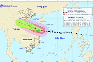 Bão số 13 sẽ đi vào đất liền các tỉnh từ Hà Tĩnh đến Quảng Nam