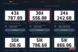 Biển số “đại hồng phát” của Hà Tĩnh có giá trúng bất ngờ