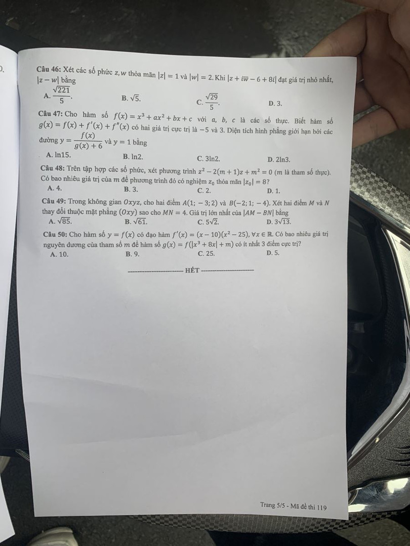 Đề thi môn Toán kỳ thi tốt nghiệp THPT năm 2021