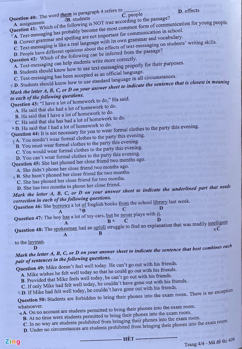 Giáo viên nước ngoài gợi ý đáp án đề thi Tiếng Anh tốt nghiệp THPT