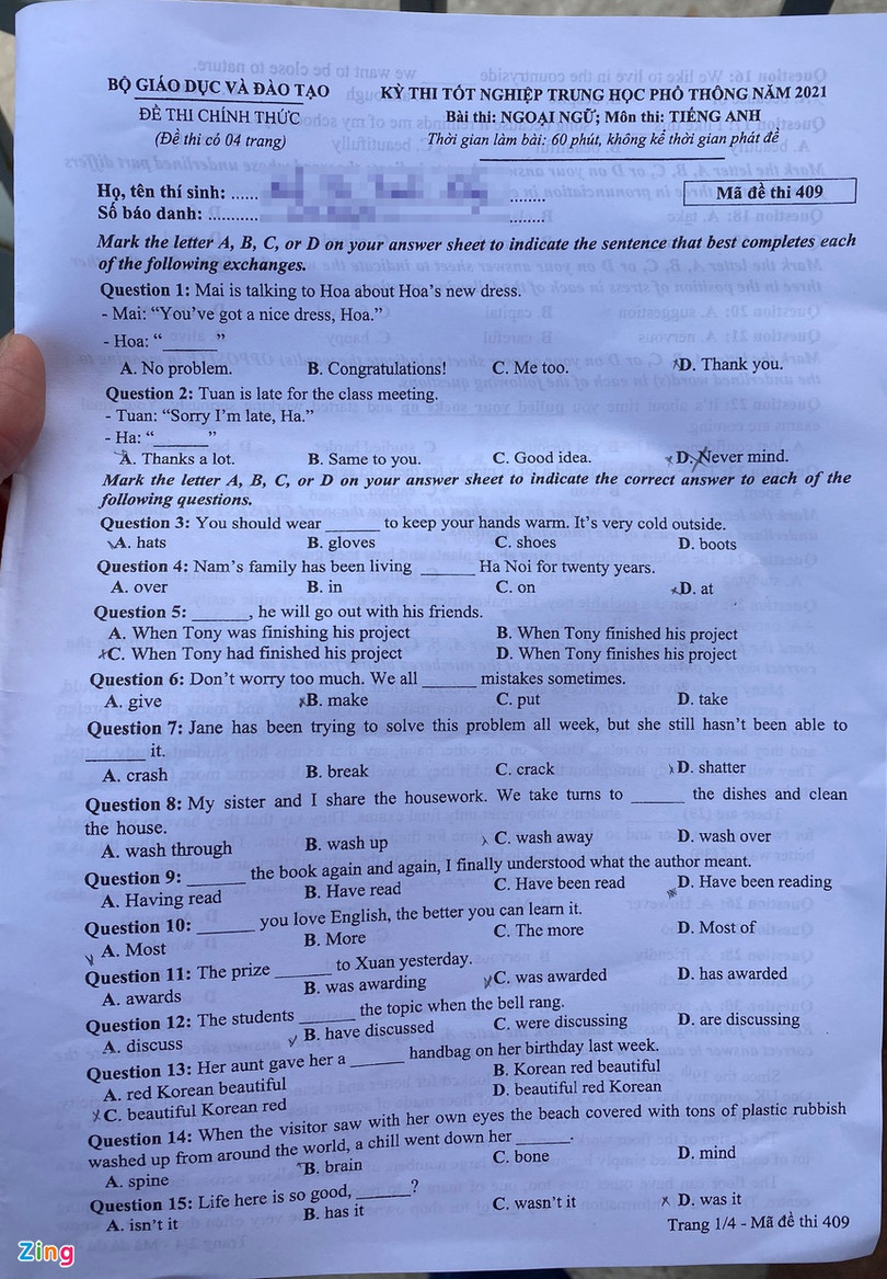 Giáo viên nước ngoài gợi ý đáp án đề thi Tiếng Anh tốt nghiệp THPT