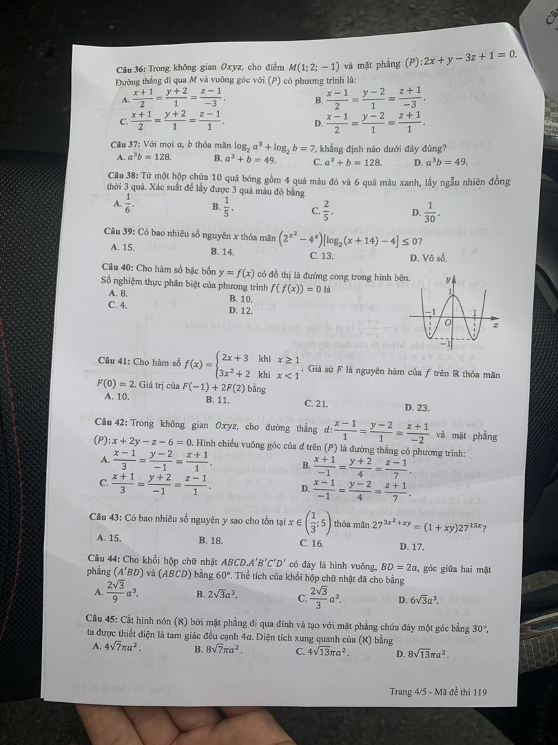Đề thi môn Toán kỳ thi tốt nghiệp THPT năm 2021