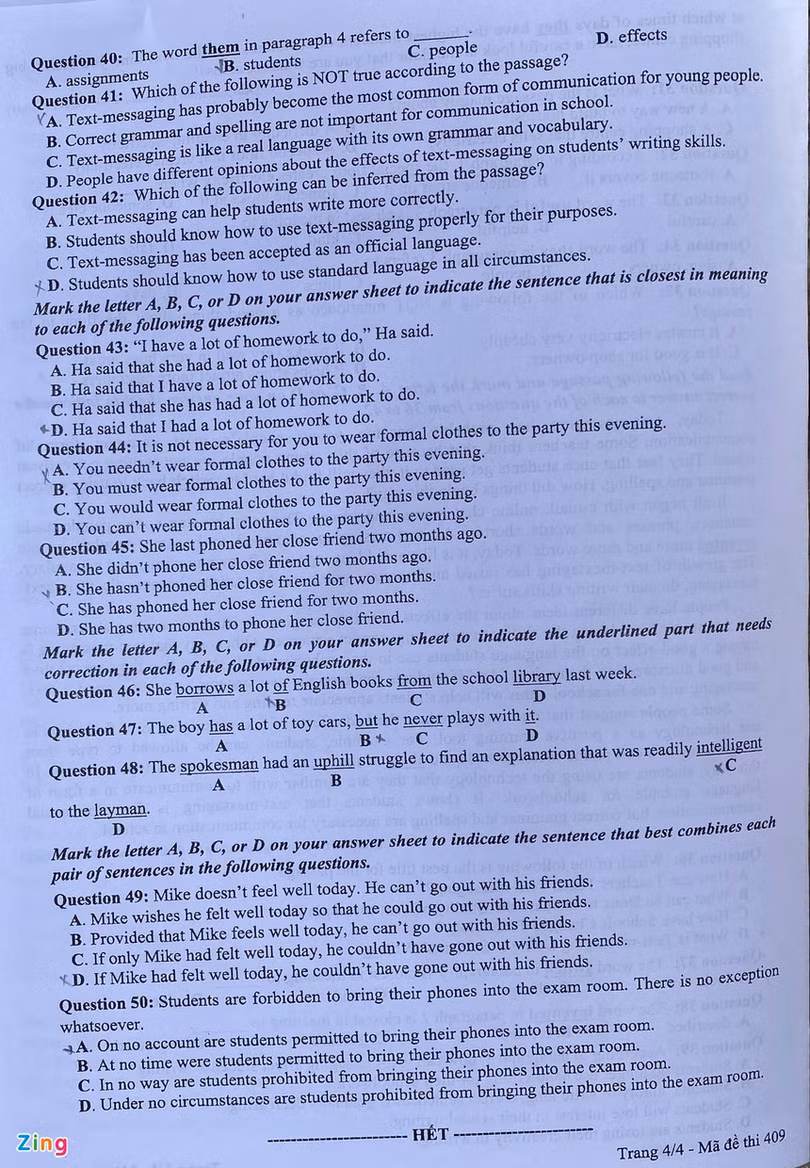 Giáo viên nước ngoài gợi ý đáp án đề thi Tiếng Anh tốt nghiệp THPT