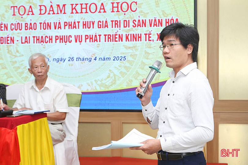 Phó Giáo sư, Tiến sỹ Đặng Hoài Giang (Trường Đại học KHXH&NV, ĐHQG Hà Nội): "Cần tiếp cận việc nghiên cứu đề tài từ phương diện công nghiệp văn hóa đang phát triển mạnh mẽ, qua đó phát huy giá trị văn hóa của vùng Tiên Điền - Lai Thạch trong phát triển kinh tế, xã hội Hà Tĩnh". bqbht_br_a3-9561.jpg