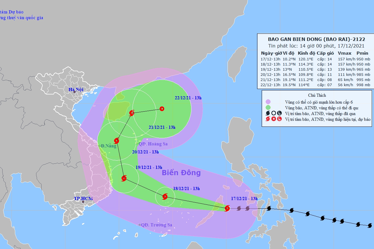 Chiều tối nay, bão RAI đi vào Biển Đông
